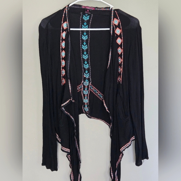 Rock & Roll Cowgirl Embroidered Boho Western Open Cardigan, Size Medium - Picture 1 of 4